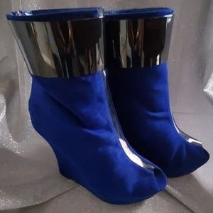 Colbolt blue gunmetal peep toe boots